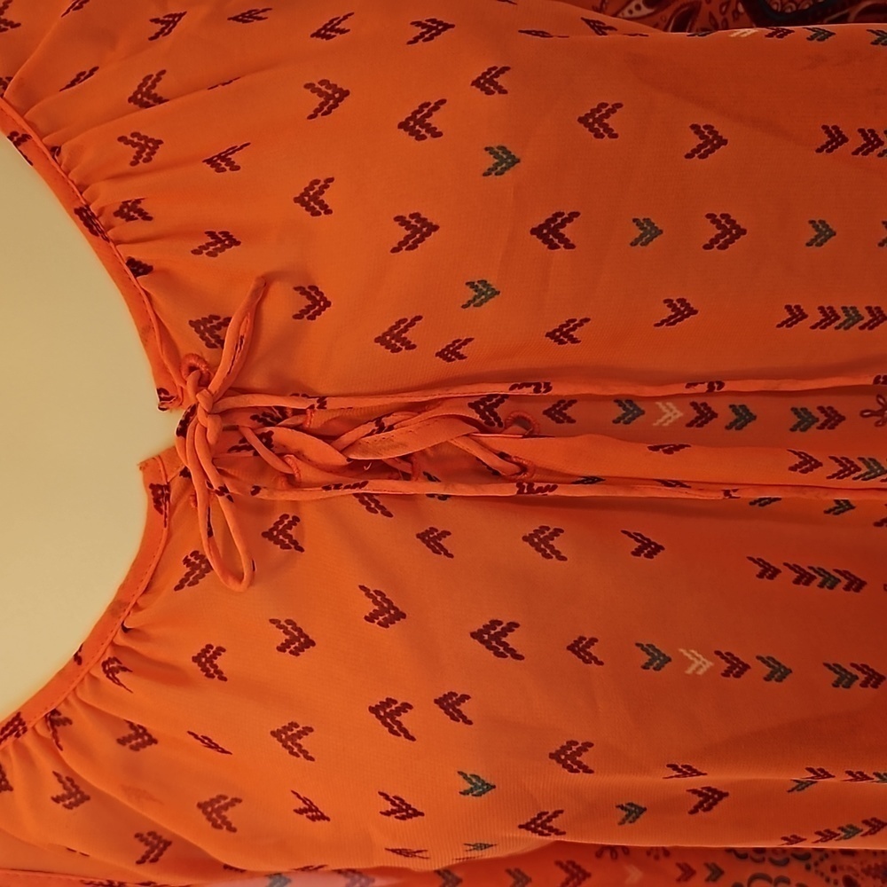 Arizona The Original Jean Company. Cold Shoulder Boho Top Size S orange  floral - Picture 9 of 16